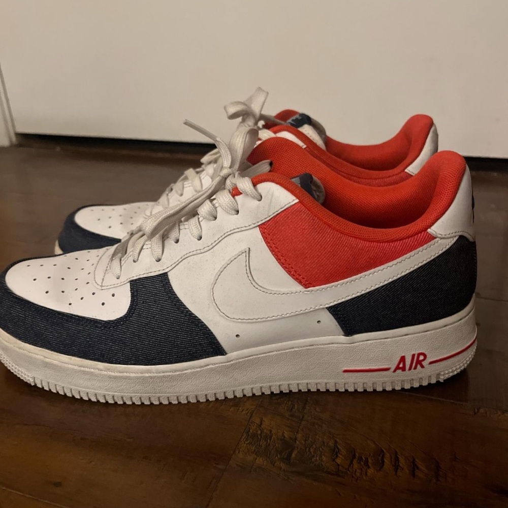 Nike Air Force 1 White and Navy with Red Accents men’s size #11.5